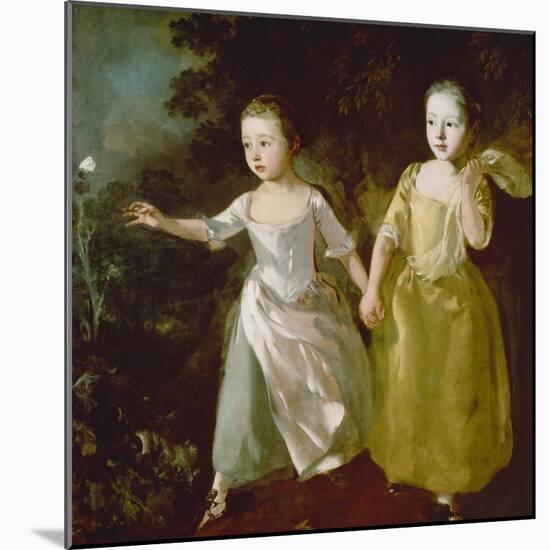 The Painter's Daughters Chasing a Butterfly. Probably About 1756-Thomas Gainsborough-Mounted Giclee Print