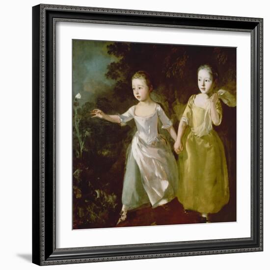 The Painter's Daughters Chasing a Butterfly. Probably About 1756-Thomas Gainsborough-Framed Giclee Print