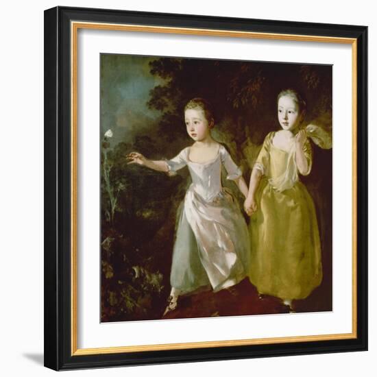 The Painter's Daughters Chasing a Butterfly. Probably About 1756-Thomas Gainsborough-Framed Giclee Print