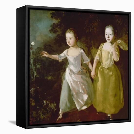 The Painter's Daughters Chasing a Butterfly. Probably About 1756-Thomas Gainsborough-Framed Premier Image Canvas