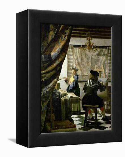 The painter (Vermeers self-portrait) and his model as Klio.-Johannes Vermeer-Framed Premier Image Canvas