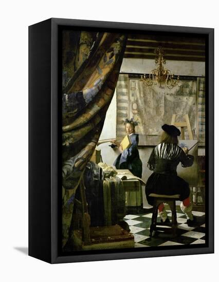 The painter (Vermeers self-portrait) and his model as Klio.-Johannes Vermeer-Framed Premier Image Canvas