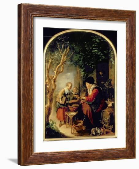 The Pancake Seller, 1650-55 (Oil on Panel)-Gerrit or Gerard Dou-Framed Giclee Print