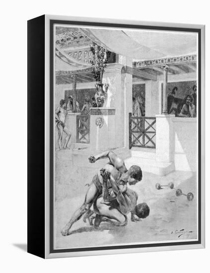 The Pancratium: Two Boys Wrestling-Andre Castaigne-Framed Stretched Canvas