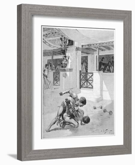 The Pancratium: Two Boys Wrestling-Andre Castaigne-Framed Art Print