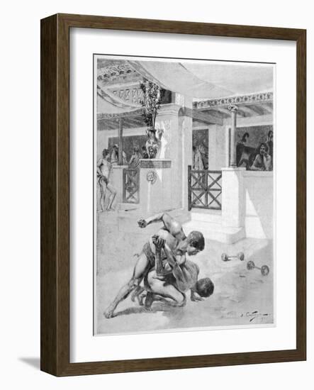 The Pancratium: Two Boys Wrestling-Andre Castaigne-Framed Art Print