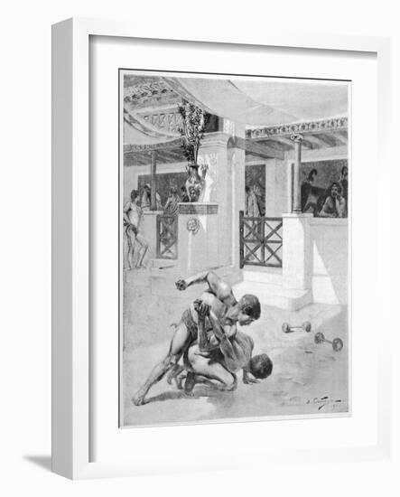 The Pancratium: Two Boys Wrestling-Andre Castaigne-Framed Art Print