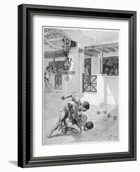 The Pancratium: Two Boys Wrestling-Andre Castaigne-Framed Art Print