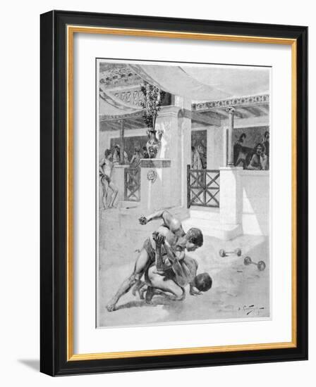 The Pancratium: Two Boys Wrestling-Andre Castaigne-Framed Art Print