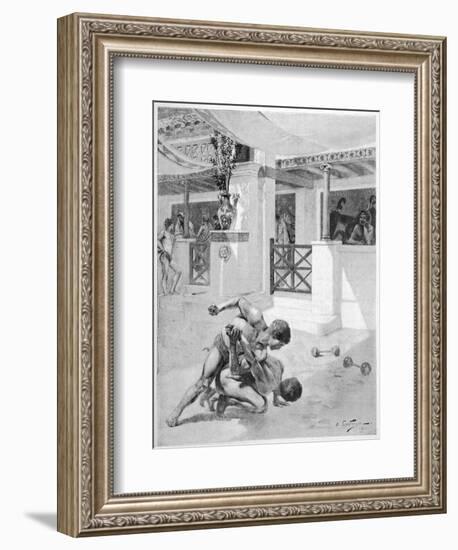 The Pancratium: Two Boys Wrestling-Andre Castaigne-Framed Art Print