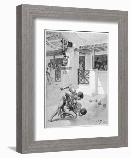 The Pancratium: Two Boys Wrestling-Andre Castaigne-Framed Art Print