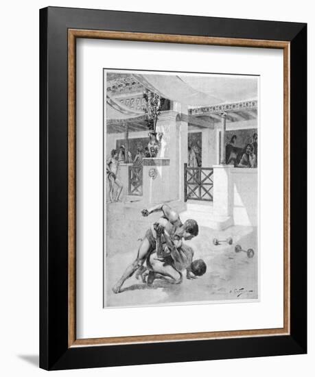 The Pancratium: Two Boys Wrestling-Andre Castaigne-Framed Art Print