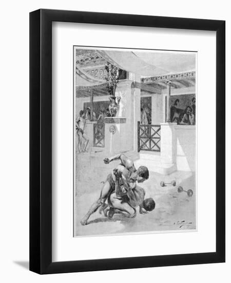 The Pancratium: Two Boys Wrestling-Andre Castaigne-Framed Art Print