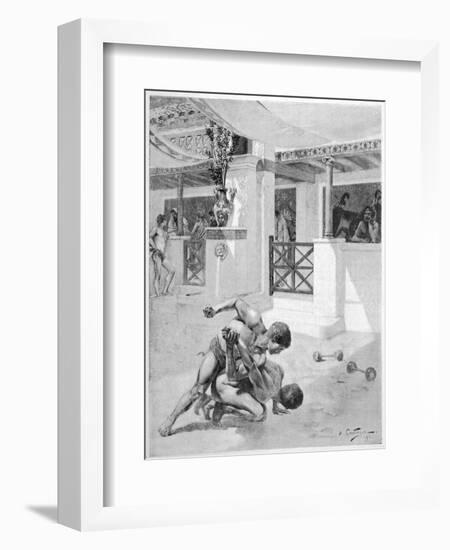 The Pancratium: Two Boys Wrestling-Andre Castaigne-Framed Art Print