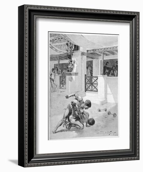 The Pancratium: Two Boys Wrestling-Andre Castaigne-Framed Art Print