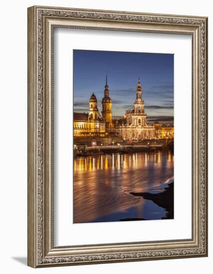 The Panorama of Dresden in Saxony with the River Elbe in the Foreground.-David Bank-Framed Photographic Print