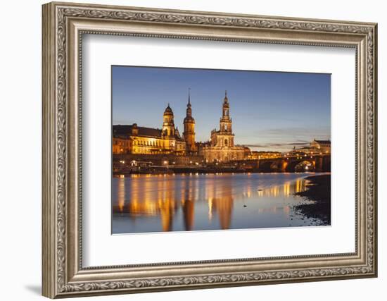 The Panorama of Dresden in Saxony with the River Elbe in the Foreground.-David Bank-Framed Photographic Print