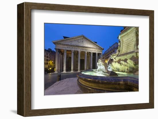 The Pantheon and Fountain at Night, Piazza Della Rotonda, Rome, Lazio, Italy-Stuart Black-Framed Photographic Print