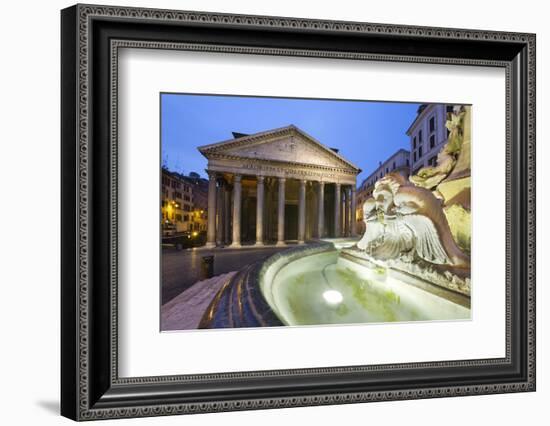 The Pantheon and Fountain at Night, Piazza Della Rotonda, Rome, Lazio, Italy-Stuart Black-Framed Photographic Print