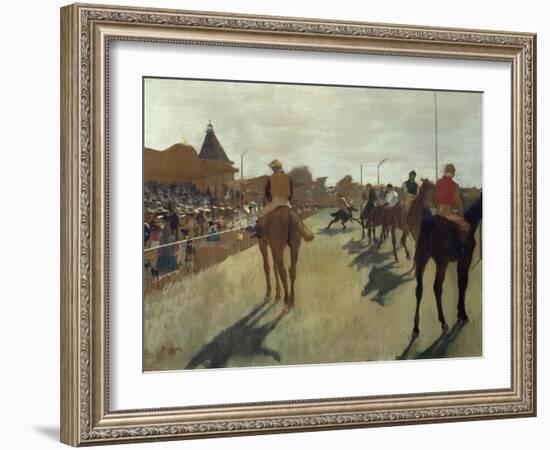 The Parade, also known as Race Horses in Front of the Tribunes, Ca. 1866-68-Edgar Degas-Framed Art Print