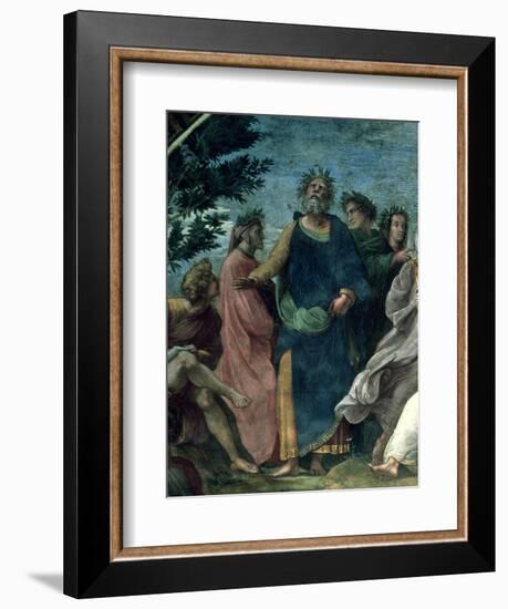 The Parnassus, Detail of Homer, Dante and Virgil, in the Stanze Della Segnatura, 1510-11-Raphael-Framed Giclee Print