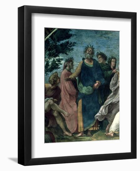 The Parnassus, Detail of Homer, Dante and Virgil, in the Stanze Della Segnatura, 1510-11-Raphael-Framed Giclee Print