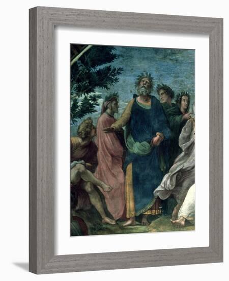 The Parnassus, Detail of Homer, Dante and Virgil, in the Stanze Della Segnatura, 1510-11-Raphael-Framed Giclee Print