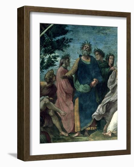 The Parnassus, Detail of Homer, Dante and Virgil, in the Stanze Della Segnatura, 1510-11-Raphael-Framed Giclee Print