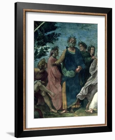 The Parnassus, Detail of Homer, Dante and Virgil, in the Stanze Della Segnatura, 1510-11-Raphael-Framed Giclee Print