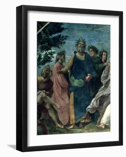 The Parnassus, Detail of Homer, Dante and Virgil, in the Stanze Della Segnatura, 1510-11-Raphael-Framed Giclee Print