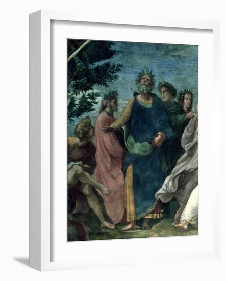 The Parnassus, Detail of Homer, Dante and Virgil, in the Stanze Della Segnatura, 1510-11-Raphael-Framed Giclee Print