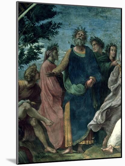 The Parnassus, Detail of Homer, Dante and Virgil, in the Stanze Della Segnatura, 1510-11-Raphael-Mounted Giclee Print