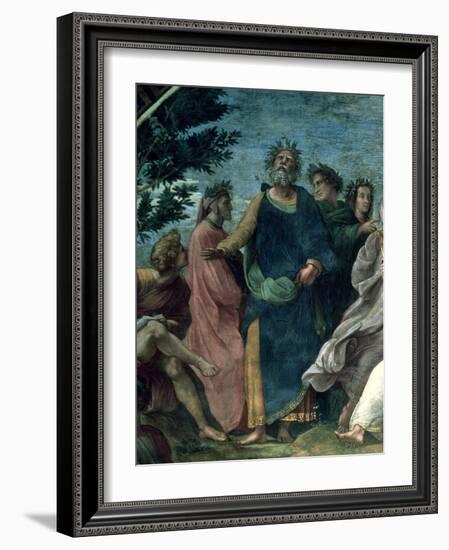 The Parnassus, Detail of Homer, Dante and Virgil, in the Stanze Della Segnatura, 1510-11-Raphael-Framed Giclee Print