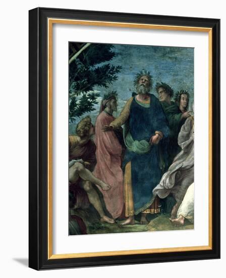 The Parnassus, Detail of Homer, Dante and Virgil, in the Stanze Della Segnatura, 1510-11-Raphael-Framed Giclee Print