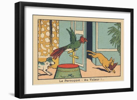 The Parrot Screams When He Sees the Cat that Has Just Stolen a Leg.” the Parroquet — to the Thief!.-Benjamin Rabier-Framed Giclee Print