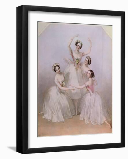 The 'Pas De Quatre': Carlotta Grisi (1819-99) Marie Taglioni (1804-84) Lucile Grahn (1819-1907)…-Alfred-edward Chalon-Framed Giclee Print