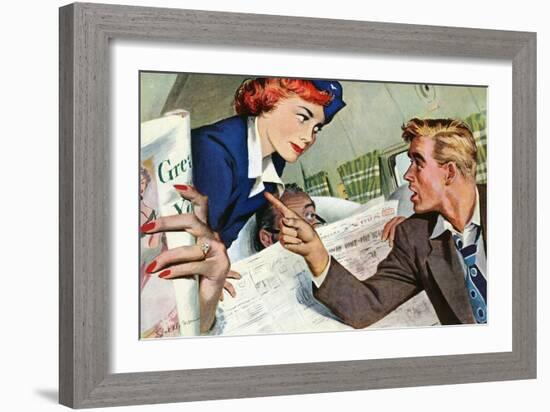 The Passenger Hated Redheads  - Saturday Evening Post "Leading Ladies", August 13, 1949 pg.24-Joe deMers-Framed Giclee Print