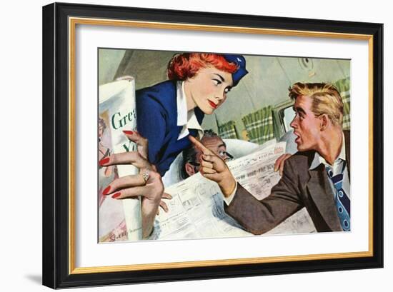 The Passenger Hated Redheads  - Saturday Evening Post "Leading Ladies", August 13, 1949 pg.24-Joe deMers-Framed Giclee Print