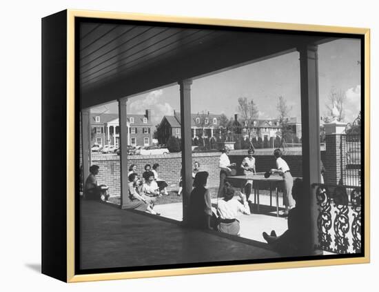 The Patio of the Delta Delta Delta House Being Used for Ping Pong, Sun Bathing and Outdoor Eating-null-Framed Premier Image Canvas