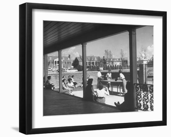 The Patio of the Delta Delta Delta House Being Used for Ping Pong, Sun Bathing and Outdoor Eating-null-Framed Photographic Print