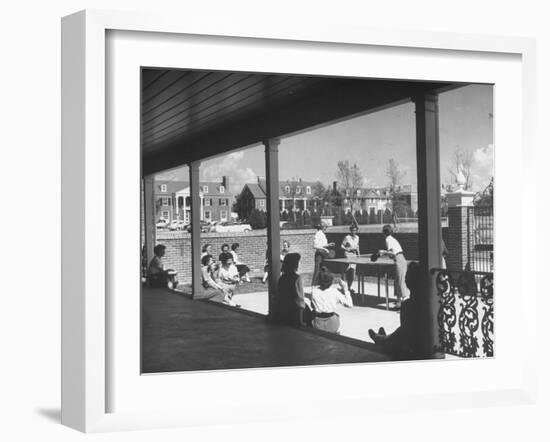 The Patio of the Delta Delta Delta House Being Used for Ping Pong, Sun Bathing and Outdoor Eating-null-Framed Photographic Print