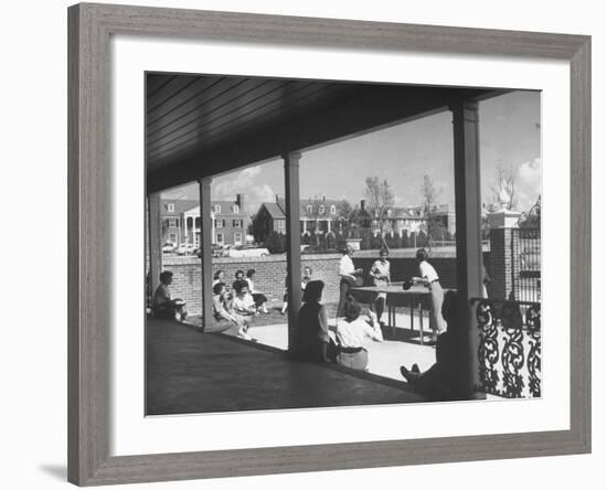 The Patio of the Delta Delta Delta House Being Used for Ping Pong, Sun Bathing and Outdoor Eating-null-Framed Photographic Print