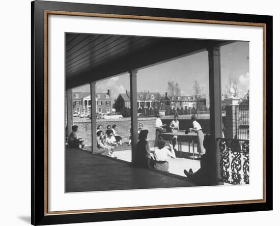 The Patio of the Delta Delta Delta House Being Used for Ping Pong, Sun Bathing and Outdoor Eating-null-Framed Photographic Print