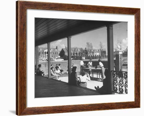 The Patio of the Delta Delta Delta House Being Used for Ping Pong, Sun Bathing and Outdoor Eating-null-Framed Photographic Print