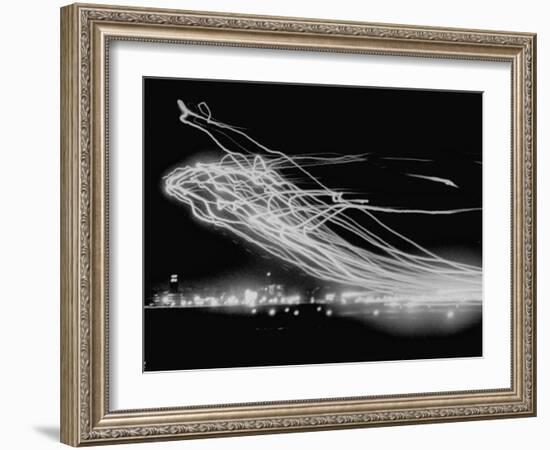 The Pattern Made by Landing Lights of Planes in 20 Minute Time Exposure at La Guardia Airport-Andreas Feininger-Framed Photographic Print