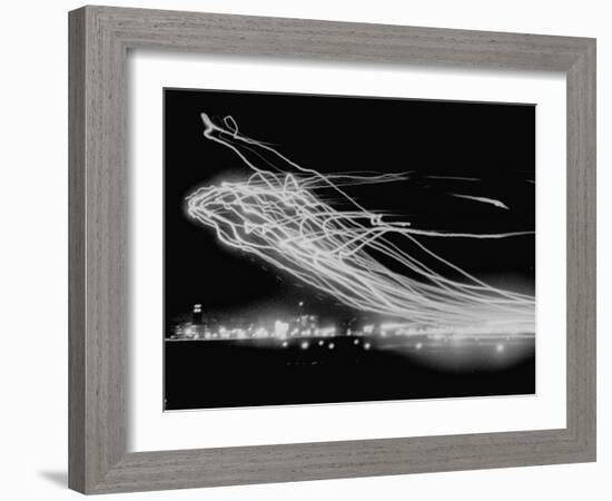 The Pattern Made by Landing Lights of Planes in 20 Minute Time Exposure at La Guardia Airport-Andreas Feininger-Framed Photographic Print