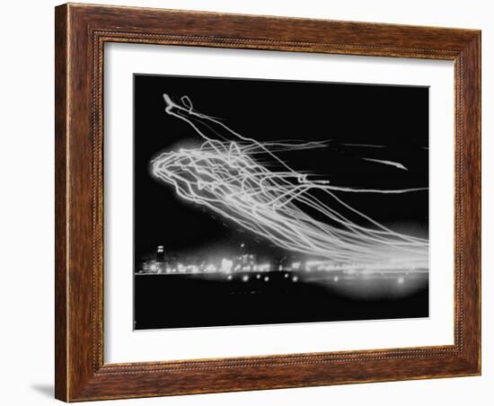 The Pattern Made by Landing Lights of Planes in 20 Minute Time Exposure at La Guardia Airport-Andreas Feininger-Framed Photographic Print