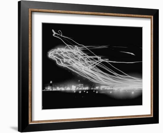 The Pattern Made by Landing Lights of Planes in 20 Minute Time Exposure at La Guardia Airport-Andreas Feininger-Framed Photographic Print