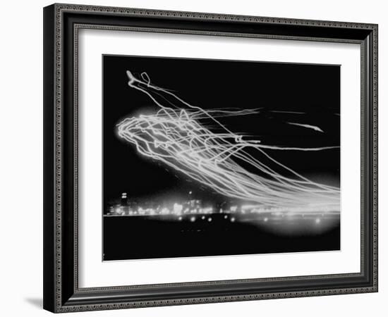 The Pattern Made by Landing Lights of Planes in 20 Minute Time Exposure at La Guardia Airport-Andreas Feininger-Framed Photographic Print