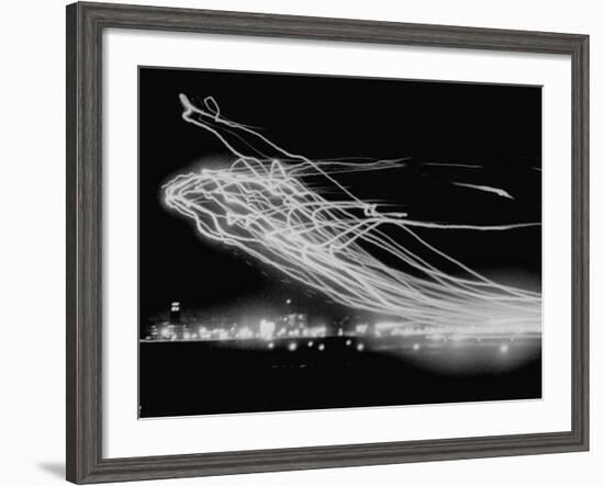 The Pattern Made by Landing Lights of Planes in 20 Minute Time Exposure at La Guardia Airport-Andreas Feininger-Framed Photographic Print